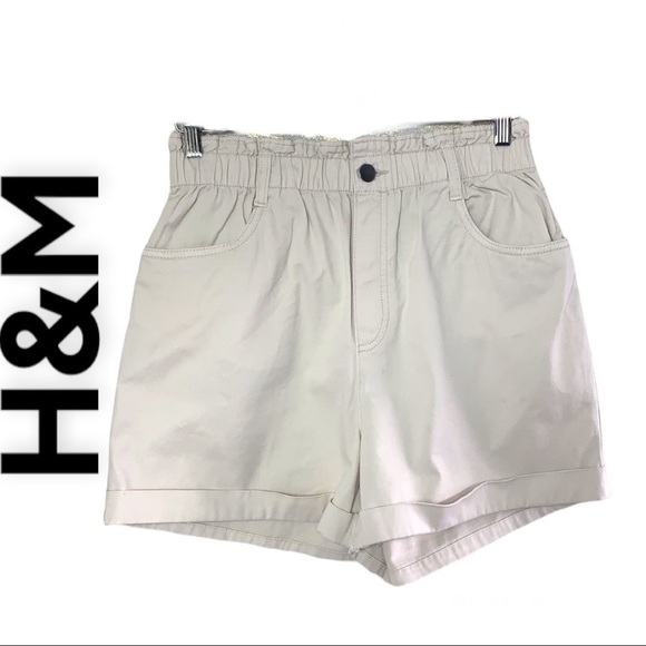 H$M Women’s Beige Twill Paper Bag Women’s High waisted linen Shorts Size M - Picture 1 of 12